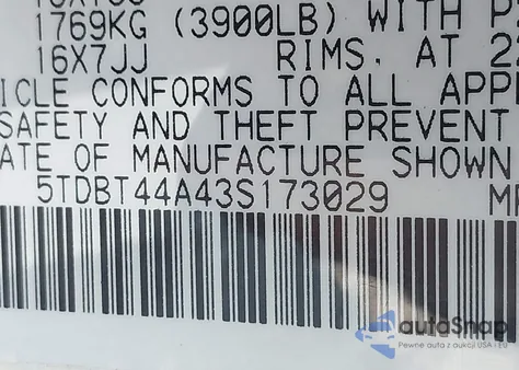 2003 Toyota Sequoia Sr5 V8 из США, поврежденный, VIN 5TDBT44A43S173029